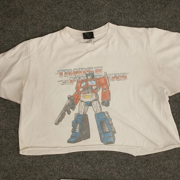 Vintage Transformers T Shirt Cut Off to Crop Soft & Worn Graphic Tee 2007 Robot - Picture 10 of 11